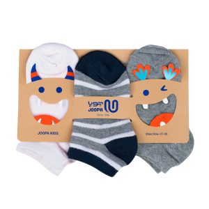 پک سه تایی جوراب جوپا نخ کتان بچگانه - صورتی، طوسی، سرمه ای